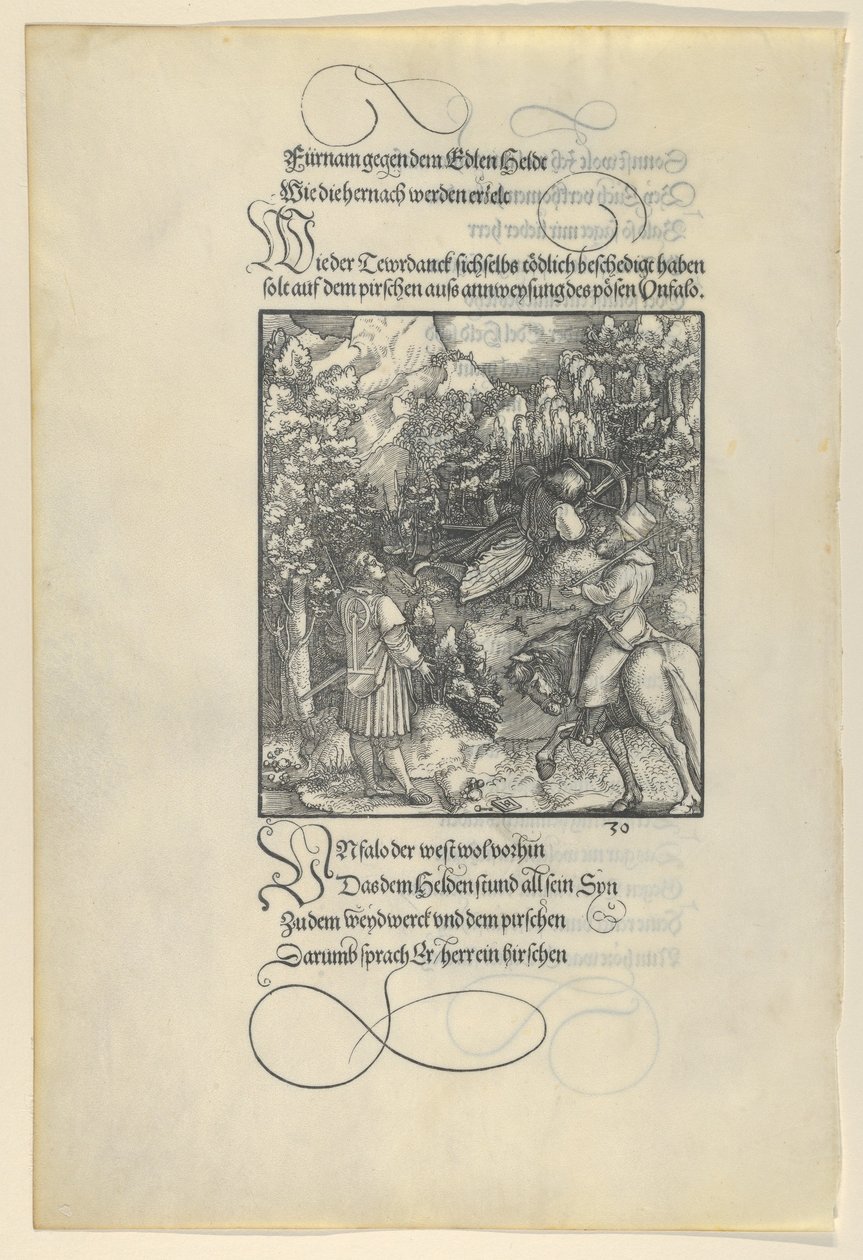 Unfalo zmusza Theuerdancka do wpadnięcia w pułapkę podczas polowania, z Theuerdanck, 1517. autorstwa Hans Schäufelein the Elder
