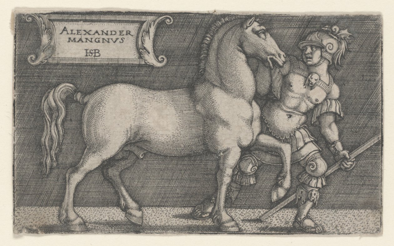 Aleksander Wielki wiodący Bucefał, ok. 1531-1550 (rycina) autorstwa Hans Sebald Beham