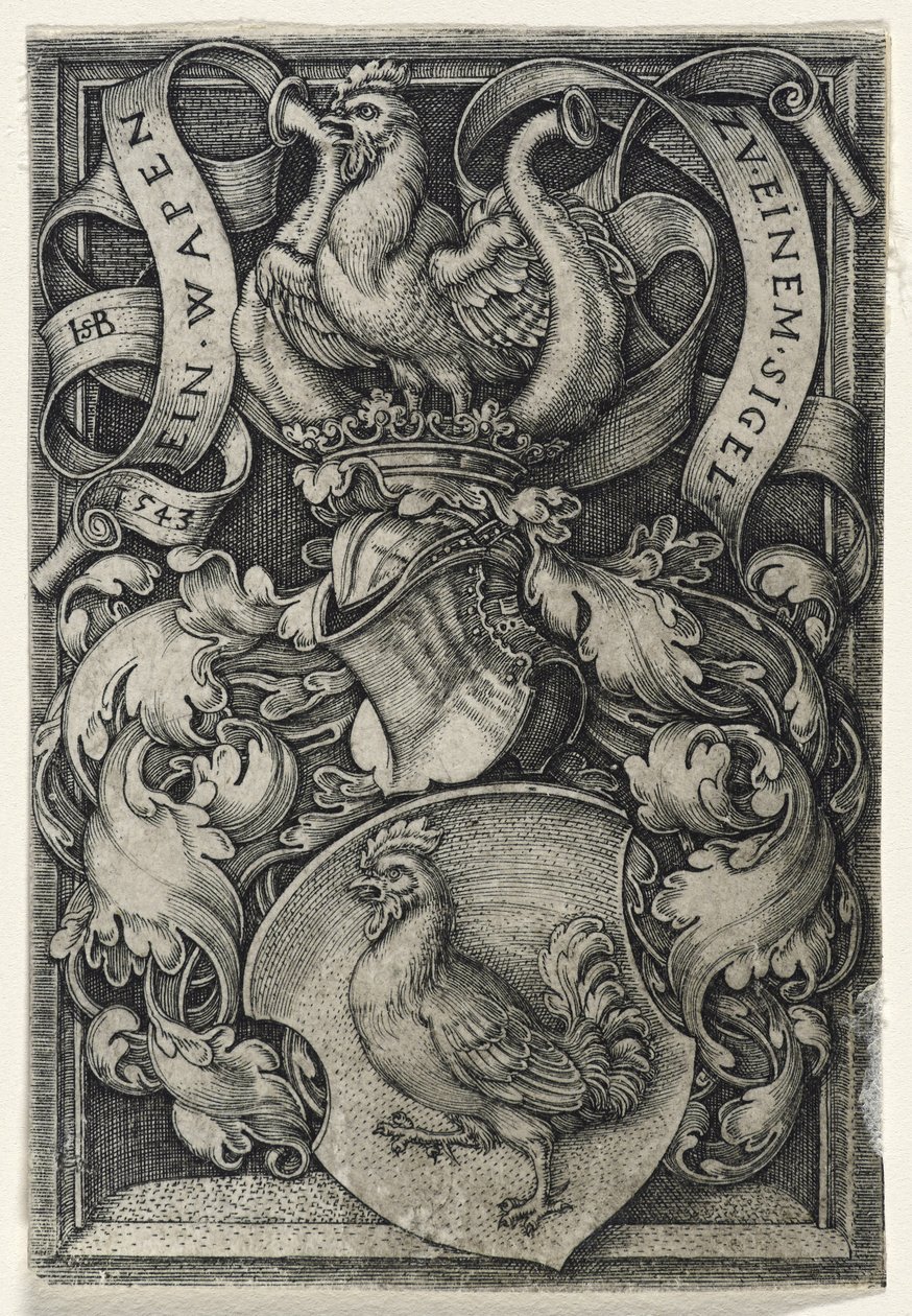 Herb z kogutem, 1543 (rycina na papierze czerpanym) autorstwa Hans Sebald Beham