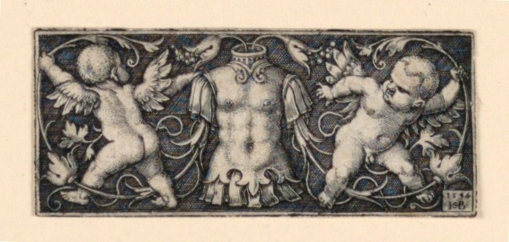 Fryz z kirysem w centrum, otoczony przez dwóch geniuszy autorstwa Hans Sebald Beham