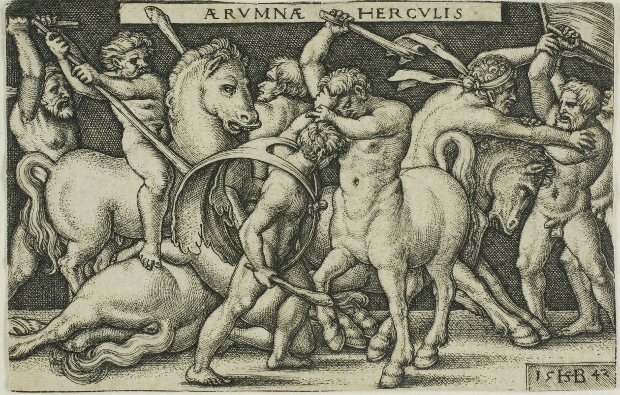 Herkules i centaury, z prac Herkulesa autorstwa Hans Sebald Beham
