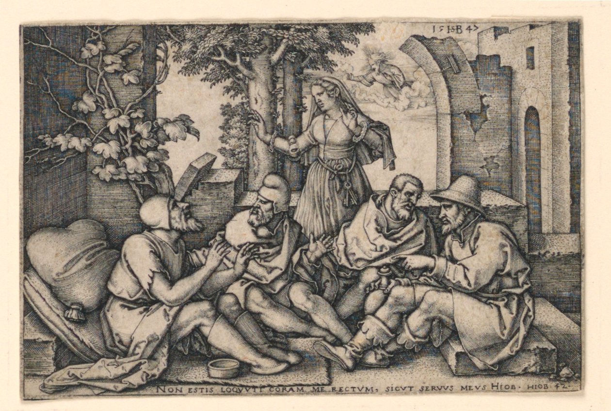 Job rozmawia ze swoimi przyjaciółmi autorstwa Hans Sebald Beham