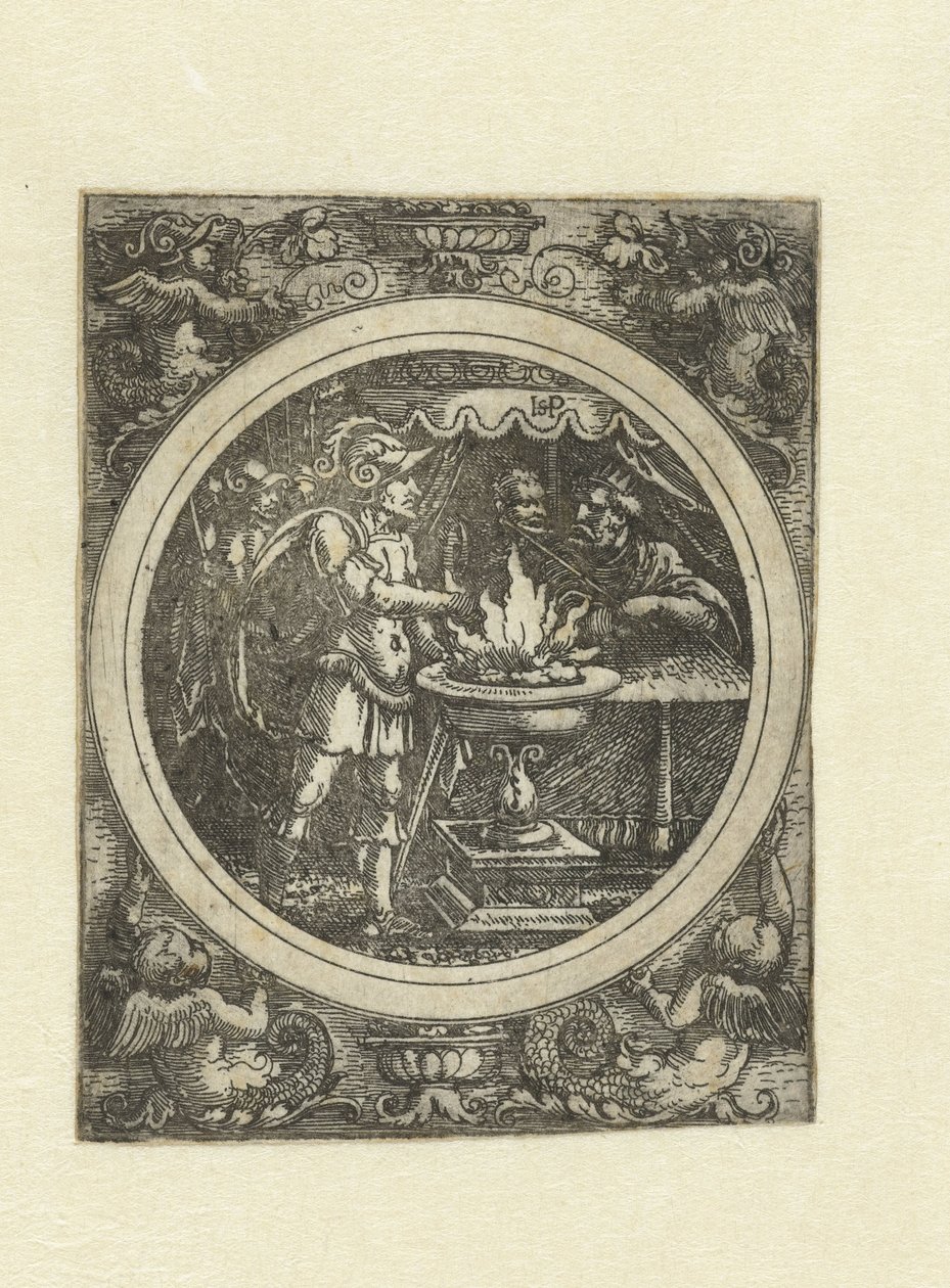 Mucius Scaevola z prawą ręką w ogniu autorstwa Hans Sebald Beham