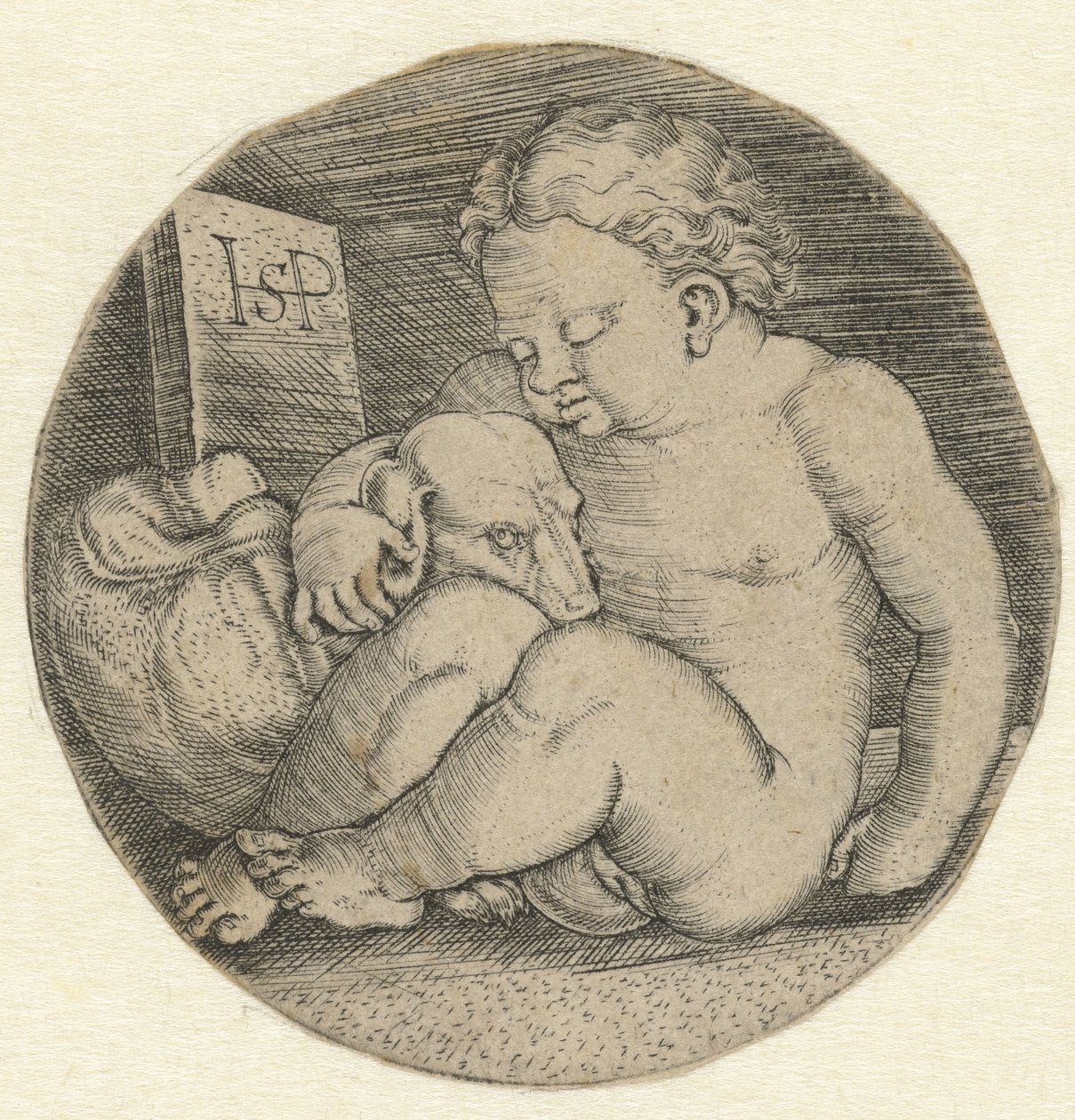 Naga dziewczyna z psem autorstwa Hans Sebald Beham