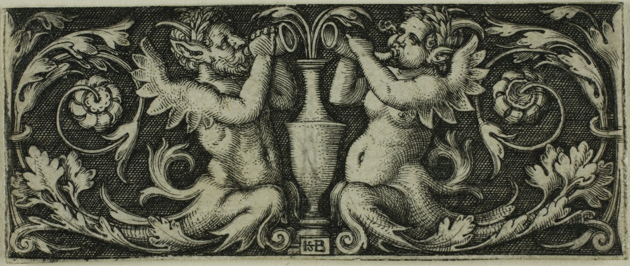 Ornament z dwoma trytonami z czterech winiet autorstwa Hans Sebald Beham