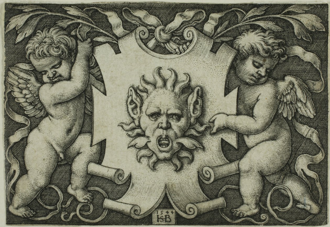 Ozdoba z maską trzymana przez dwóch Genii autorstwa Hans Sebald Beham