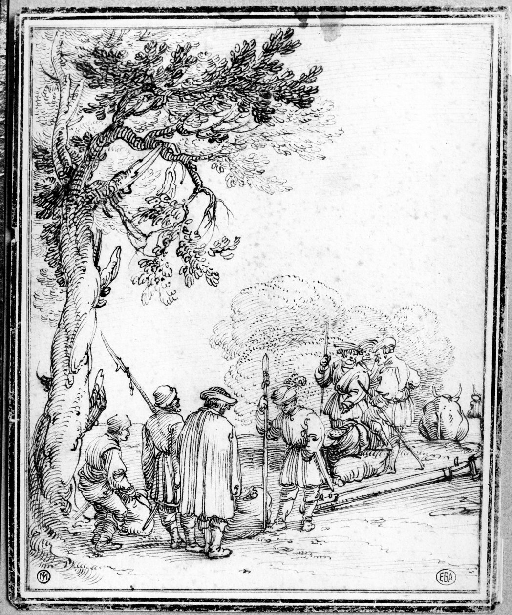 Handel Chłopami i Żołnierzami (atrament na papierze) autorstwa Hans Sebald Beham
