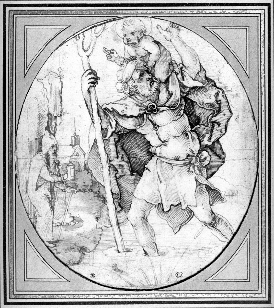 Święty Krzysztof (pióro i atrament na papierze) autorstwa Hans Sebald Beham