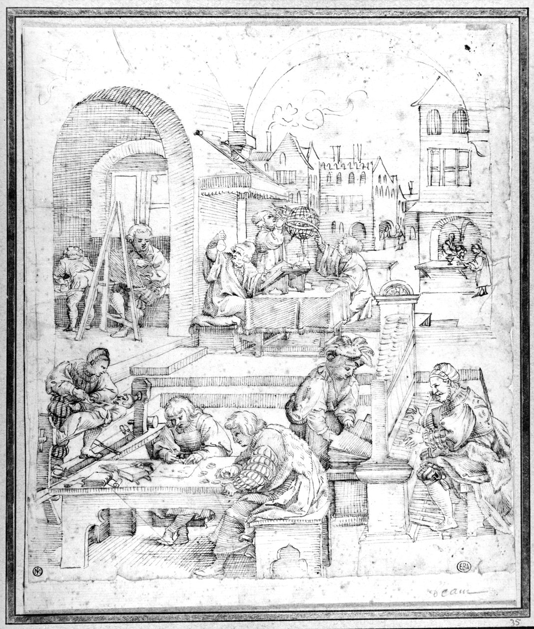 Nauka, sztuka i handel (pióro i atrament) autorstwa Hans Sebald Beham