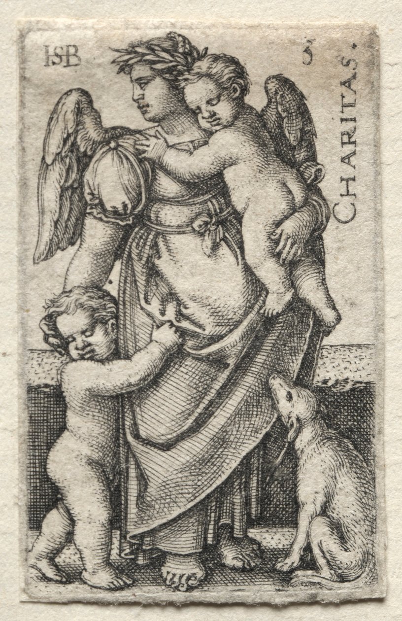 Poznanie Boga i Siedmiu Cnót Kardynalnych: Miłosierdzie - Charitas. autorstwa Hans Sebald Beham