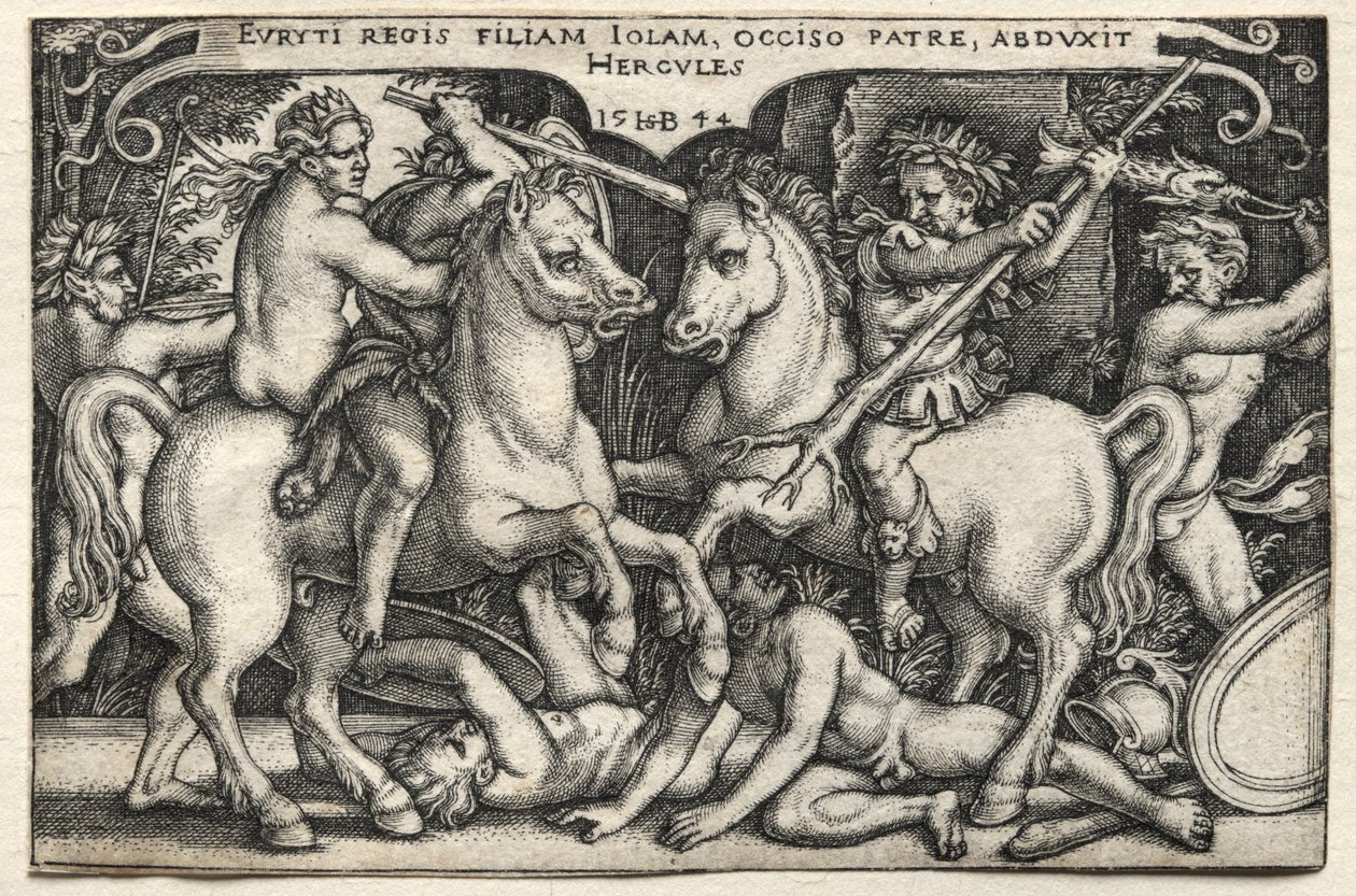 Prace Herkulesa: Herkules porywa Iole autorstwa Hans Sebald Beham