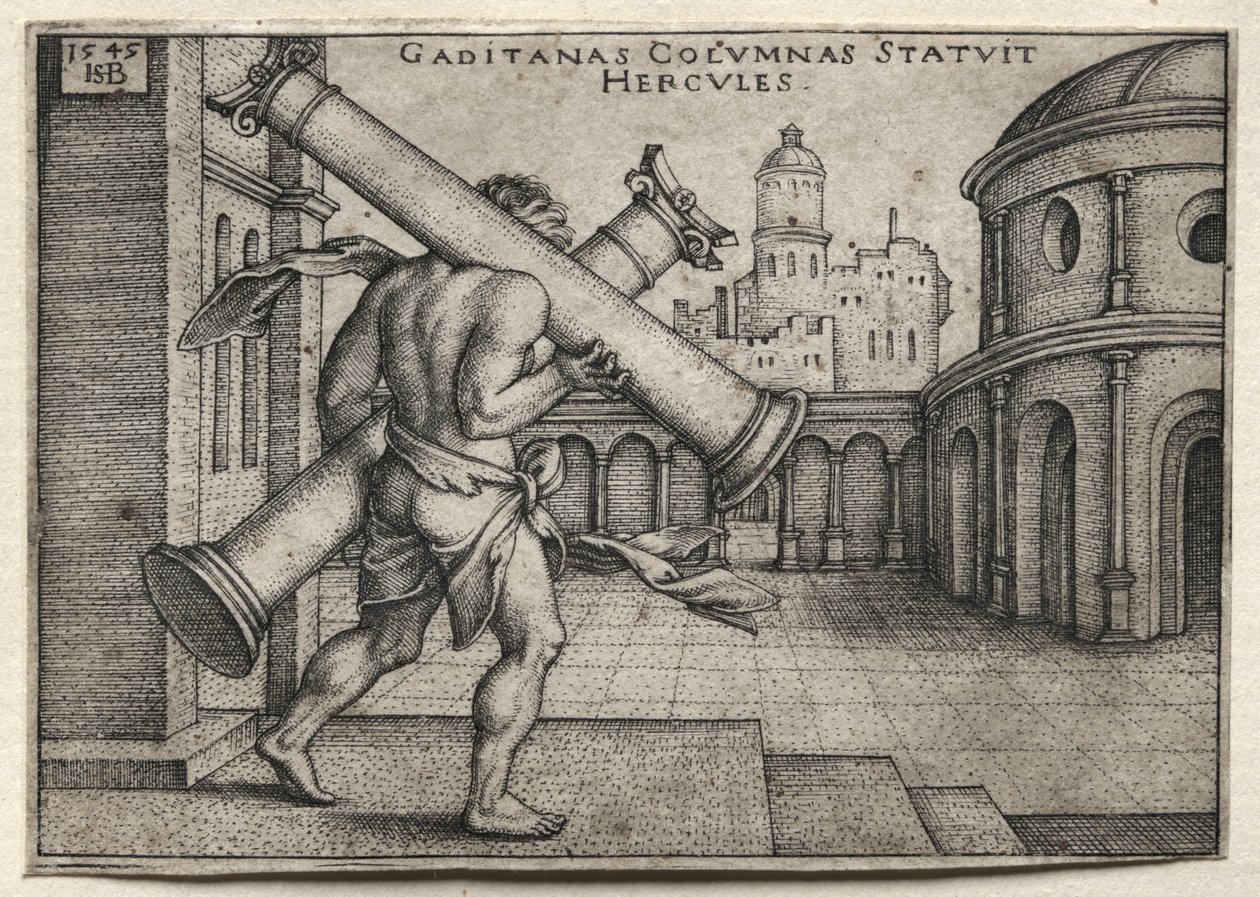 Herkules niosący kolumny Gadesu autorstwa Hans Sebald Beham
