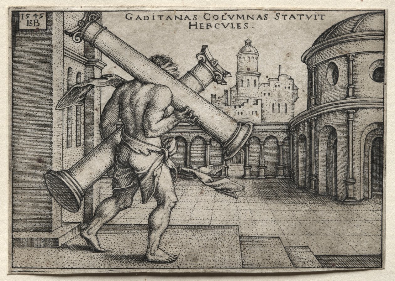 Prace Herkulesa: Herkules niosący kolumny Gades, 1545. autorstwa Hans Sebald Beham