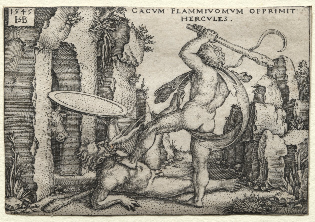 Prace Herkulesa: Herkules zabijający gigantycznego Cacus, 1545. autorstwa Hans Sebald Beham