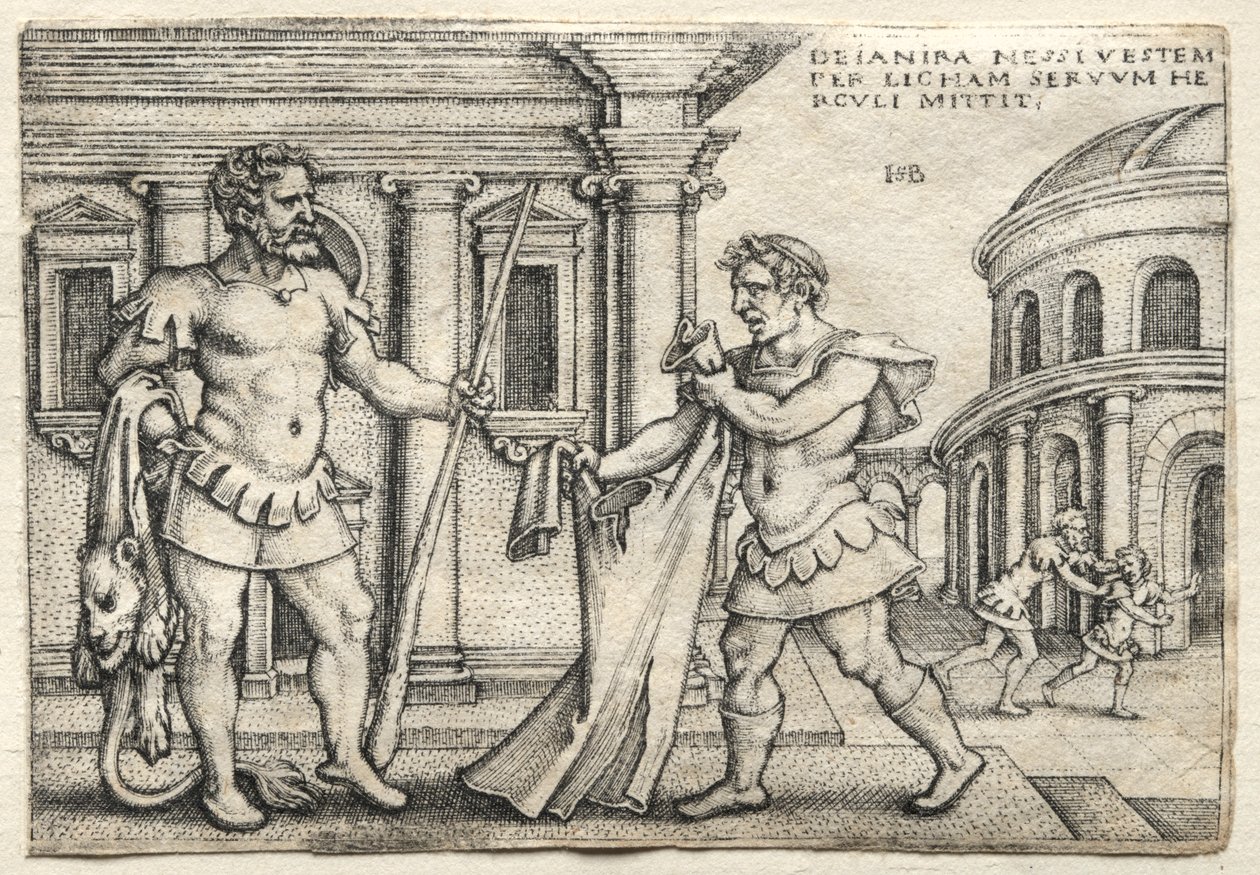 Prace Herkulesa: Herkules otrzymuje szatę przesiąkniętą krwią Nessus, 1542. autorstwa Hans Sebald Beham