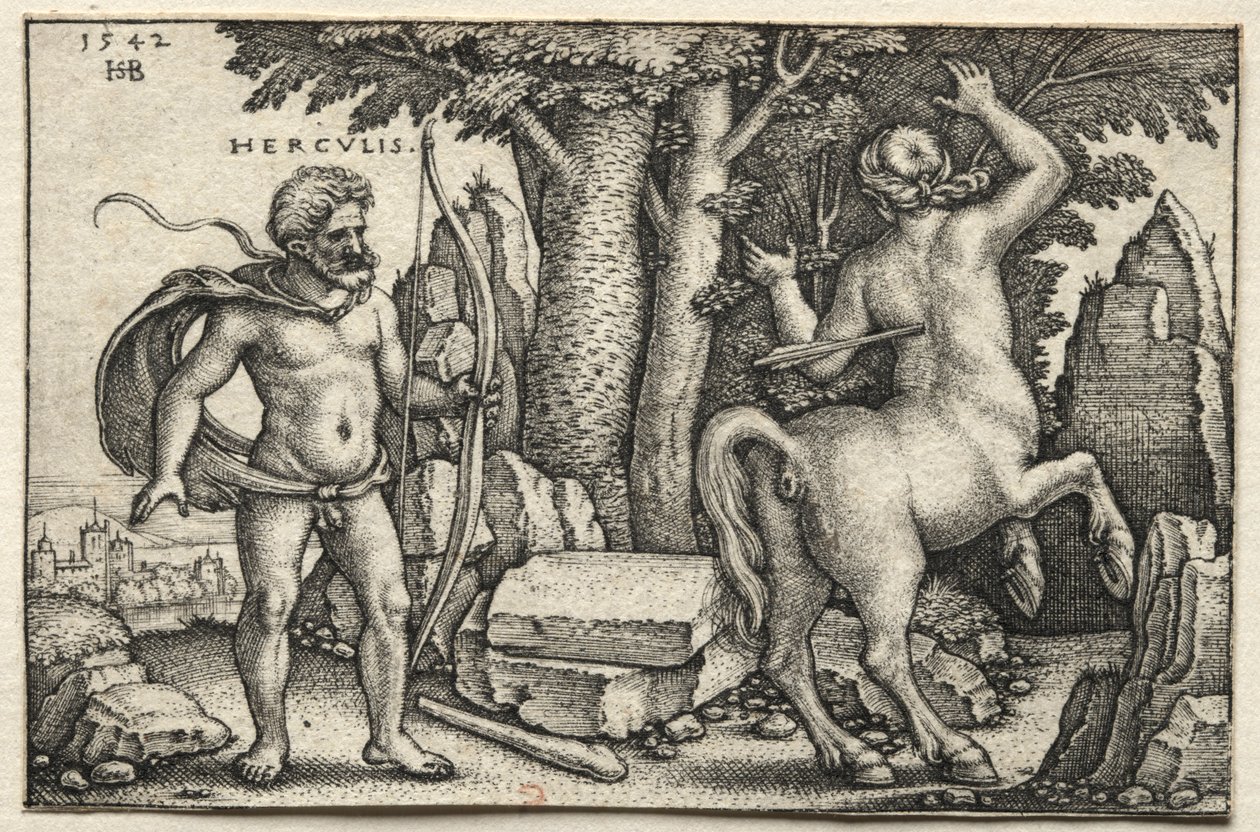 Prace Herkulesa: Herkules strzelający do Nessusa, 1542. autorstwa Hans Sebald Beham