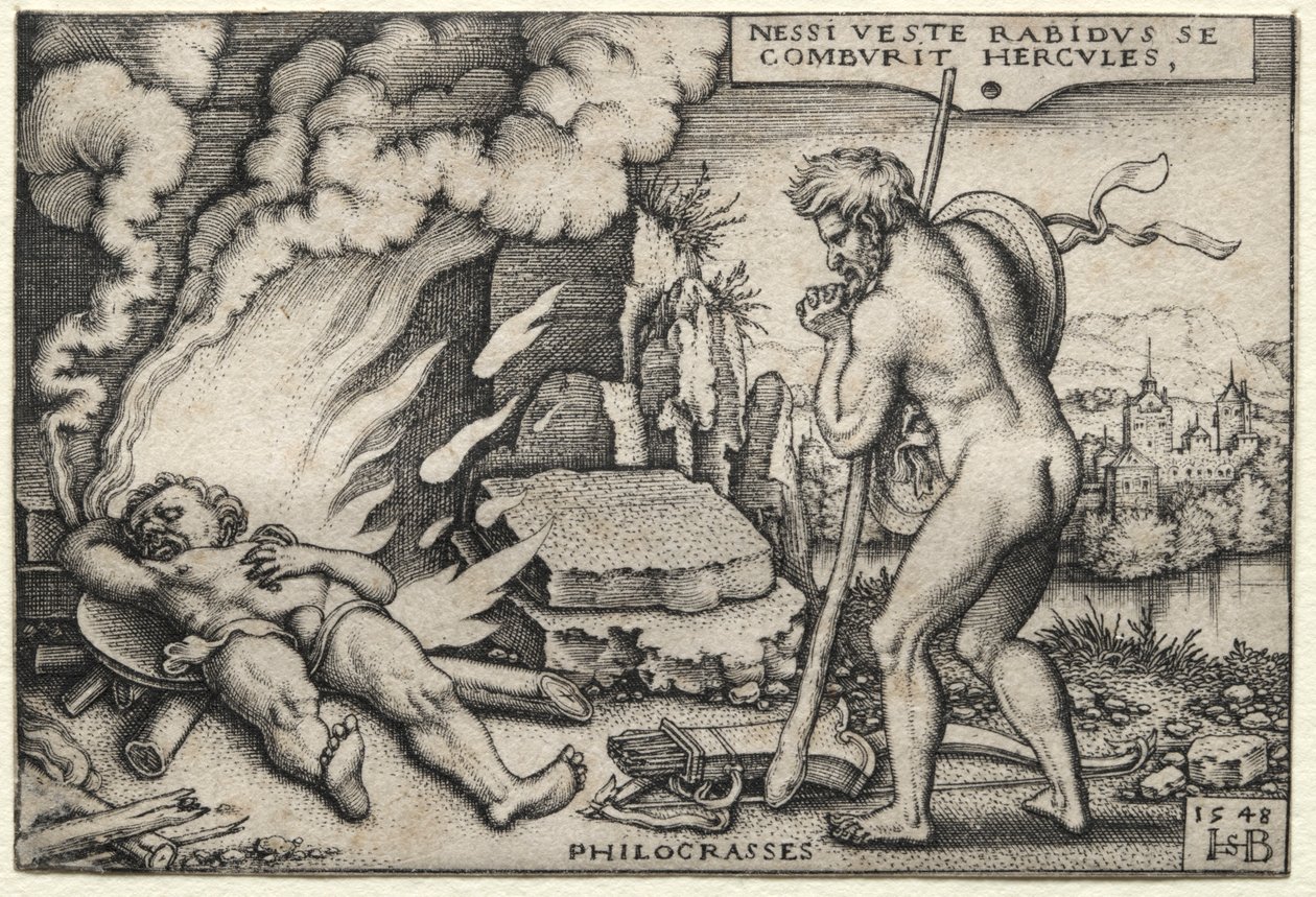 Herkules na stosie, 1548. autorstwa Hans Sebald Beham