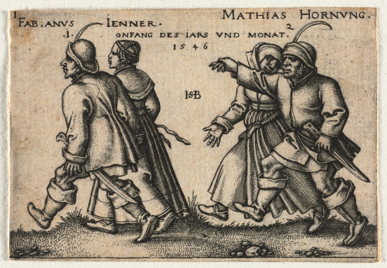 Wesele chłopskie czyli dwanaście miesięcy: 1-Fabianus Jenner 2-Mathias Hornung autorstwa Hans Sebald Beham