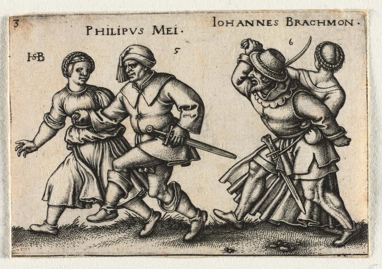 Wesele chłopskie lub dwanaście miesięcy: 5-Philipus Mei 6-Johannes Brachmon, 1546. autorstwa Hans Sebald Beham