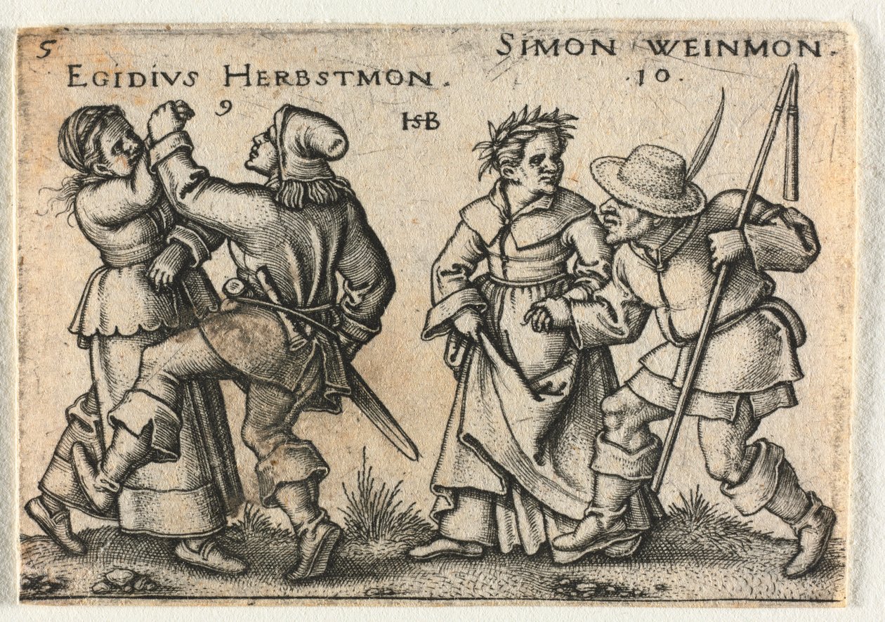 Wesele chłopskie lub dwanaście miesięcy: 9-Egidius Herbstmon 10-Simon Weinmon, 1546. autorstwa Hans Sebald Beham
