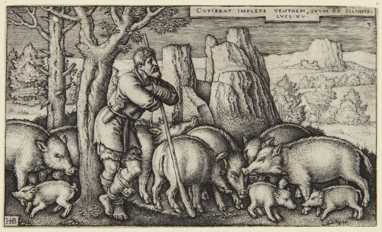 Syn marnotrawny III: syn wśród świń autorstwa Hans Sebald Beham