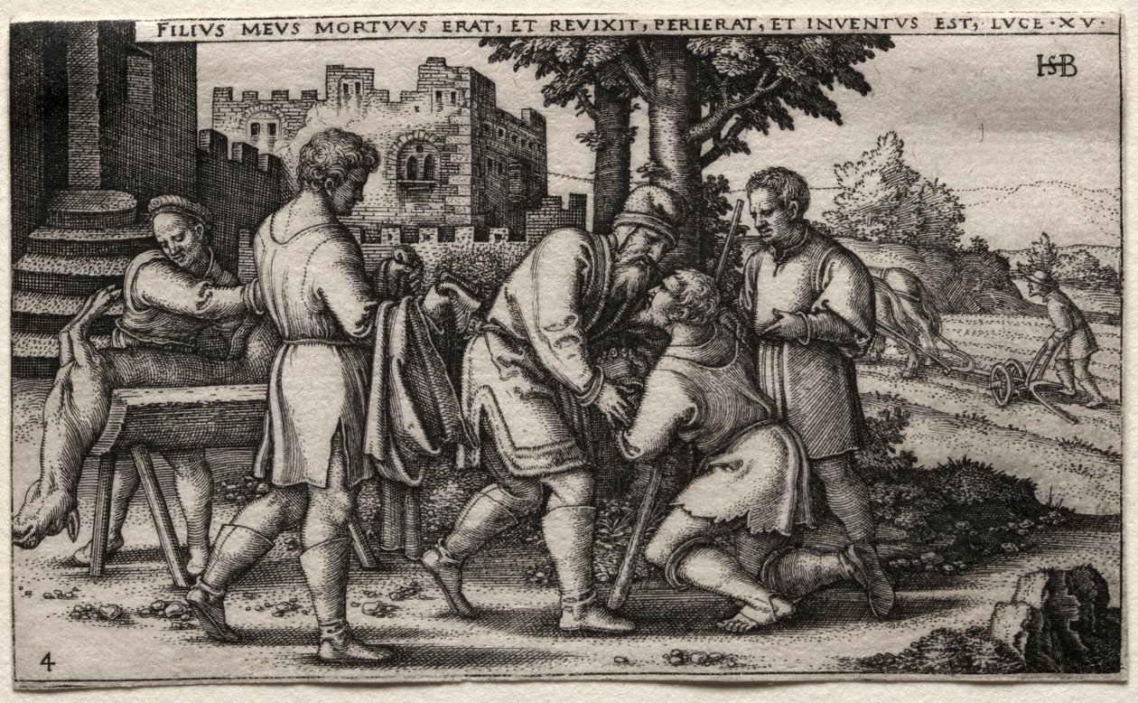 Syn marnotrawny: Powrót syna marnotrawnego. autorstwa Hans Sebald Beham