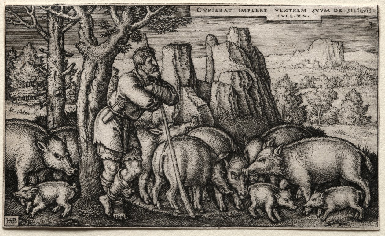 Syn marnotrawny: doglądanie świń autorstwa Hans Sebald Beham