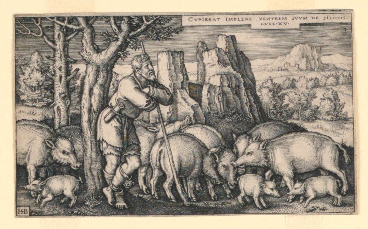 Syn marnotrawny wśród świń autorstwa Hans Sebald Beham