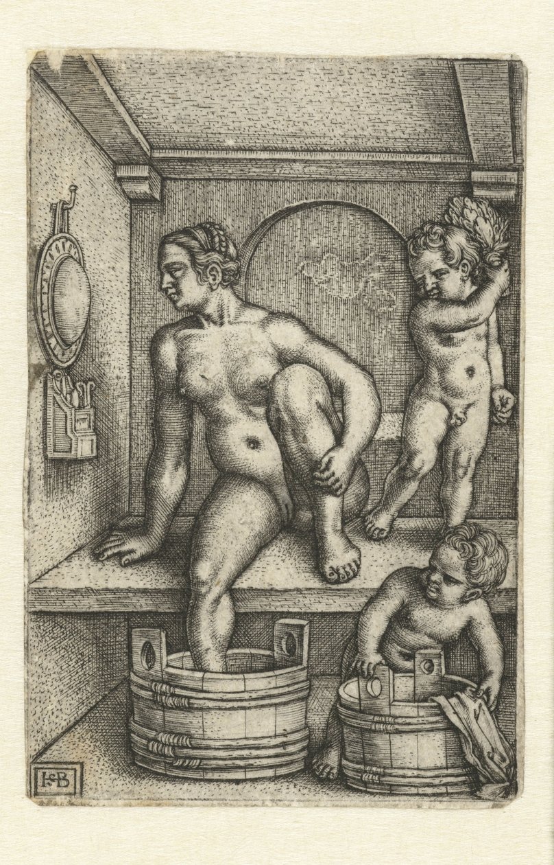 Kobieta z dwójką dzieci w łazience autorstwa Hans Sebald Beham