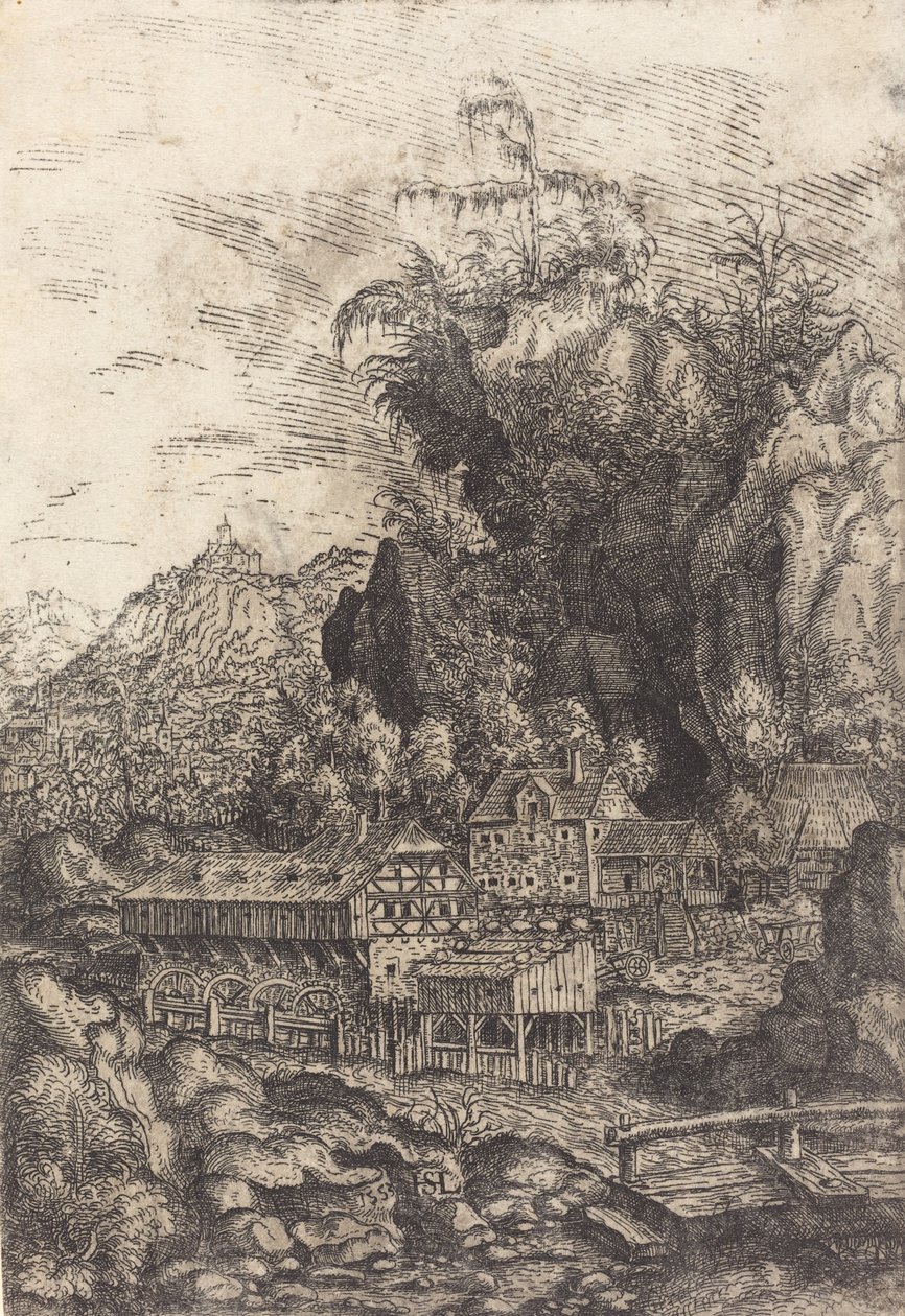Krajobraz z młynem wodnym, 1553. autorstwa Hans Sebald Lautensack