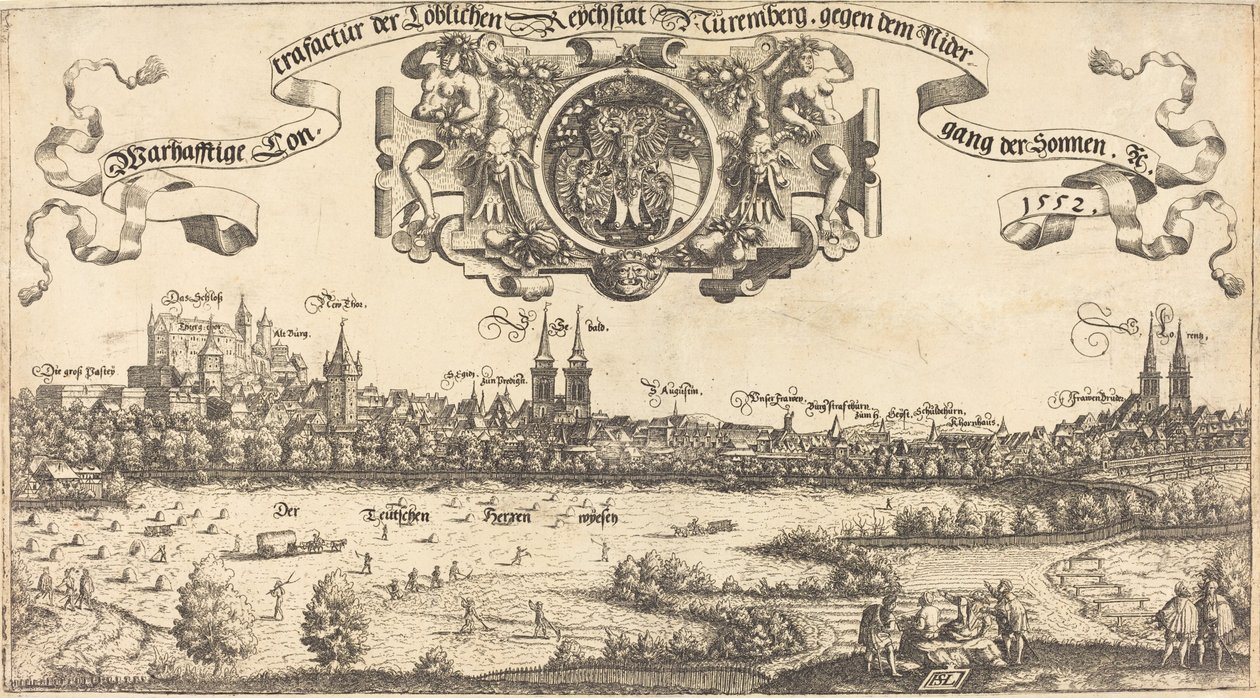 Widok Norymbergi od zachodu [część środkowa], 1552. autorstwa Hans Sebald Lautensack