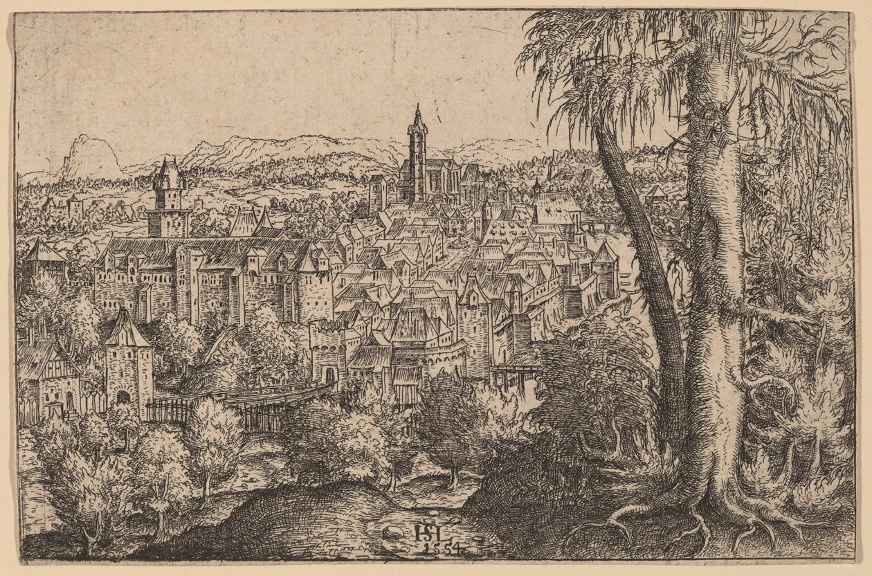 Widok Steyr na Enns, 1554. autorstwa Hans Sebald Lautensack
