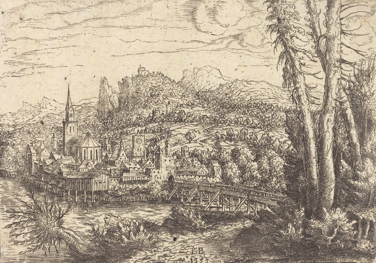 Widok miasta nad rzeką, 1553. autorstwa Hans Sebald Lautensack