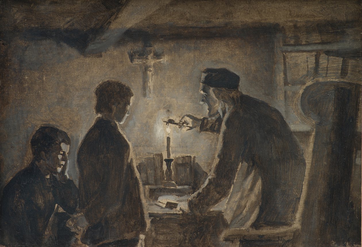 Pastor Sören zdmuchuje świecę w sylwestra autorstwa Hans Smidth