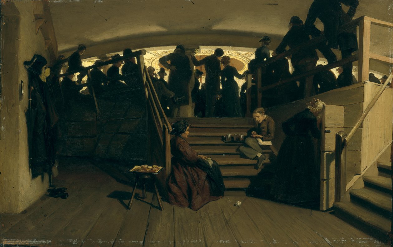 W Galerii Hamburskiego Teatru Państwowego, ok.1880 (olej na papierze na tekturze) autorstwa Hans Speckter