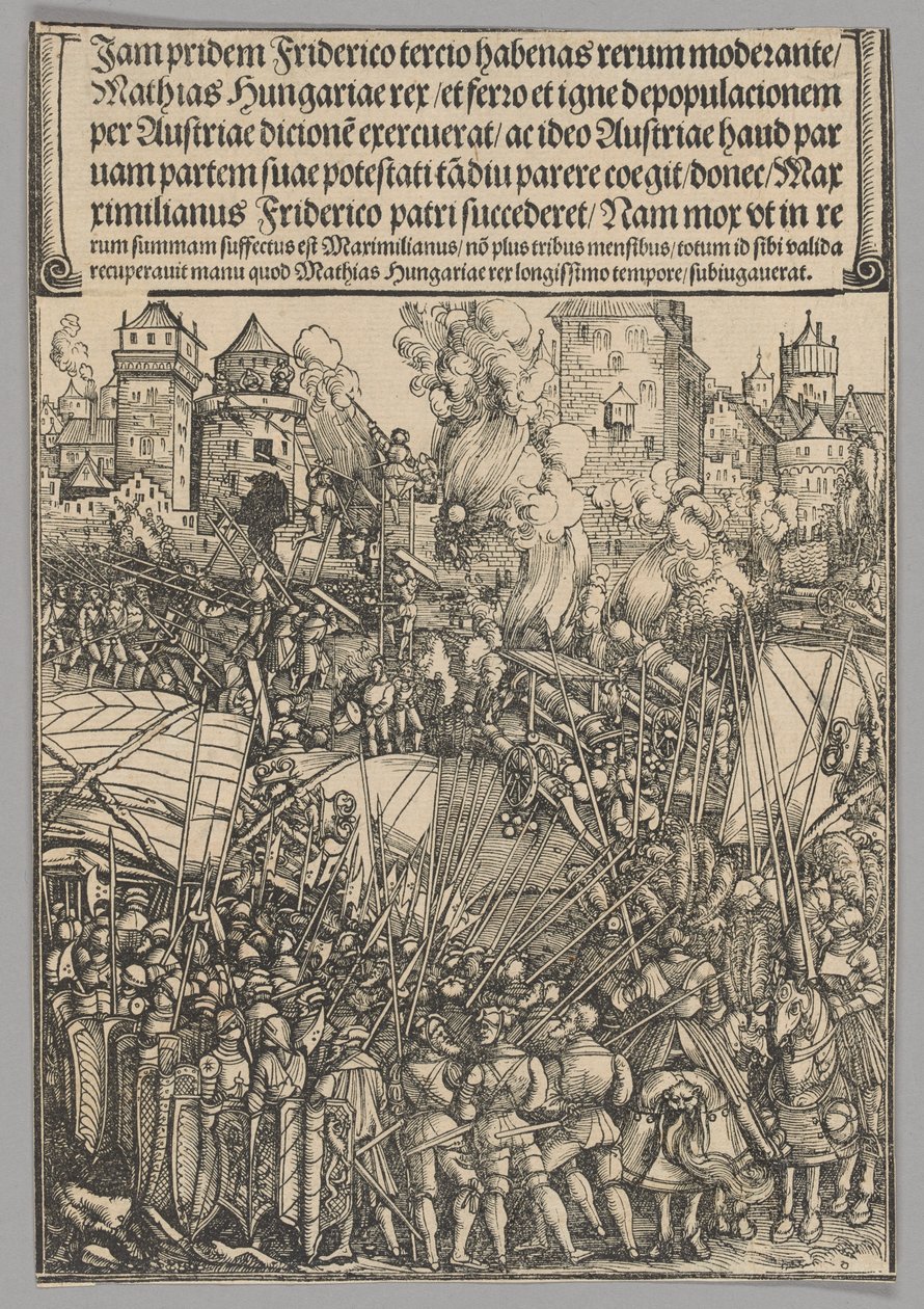 Wypędzenie Węgrów, tablica 13 ze Scen historycznych z życia cesarza Maksymiliana I z Łuku Triumfalnego autorstwa Hans Springinklee