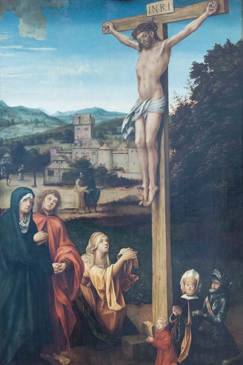 Chrystus ukrzyżowany z Marią, św. Janem, św. Marią Magdaleną i patronami autorstwa Hans Suess Kulmbach
