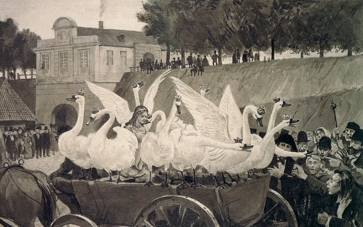 Dzikie łabędzie, ilustracja Hansa Tegnera (1853-1932) do bajki Hansa Christiana Andersena (1805-1875) autorstwa Hans Tegner