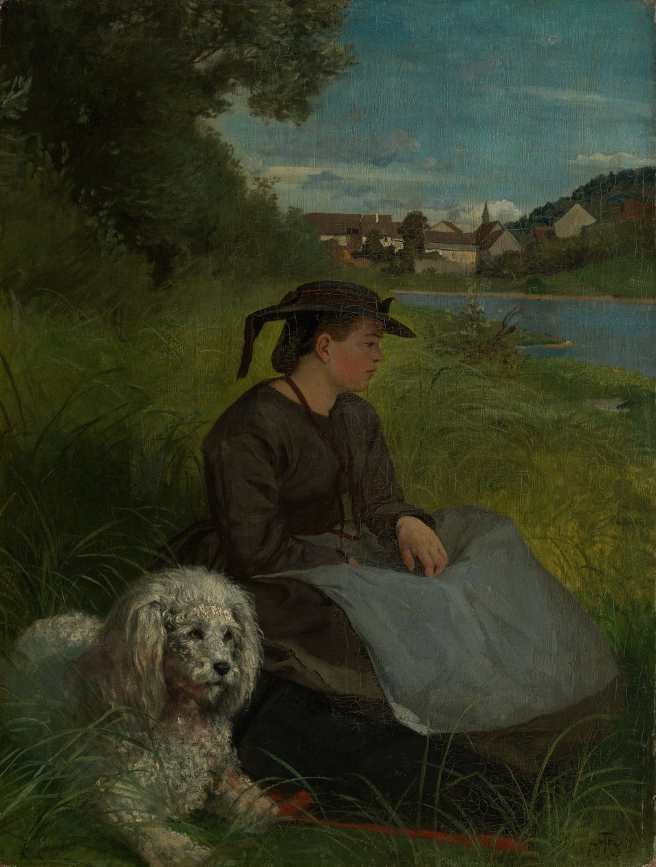 Agathe z białym psem autorstwa Hans Thoma