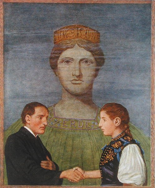 Ziemia, ilustracja z „Festkalender” wydanego w Lipsku ok. 1910 (kolor lito) autorstwa Hans Thoma