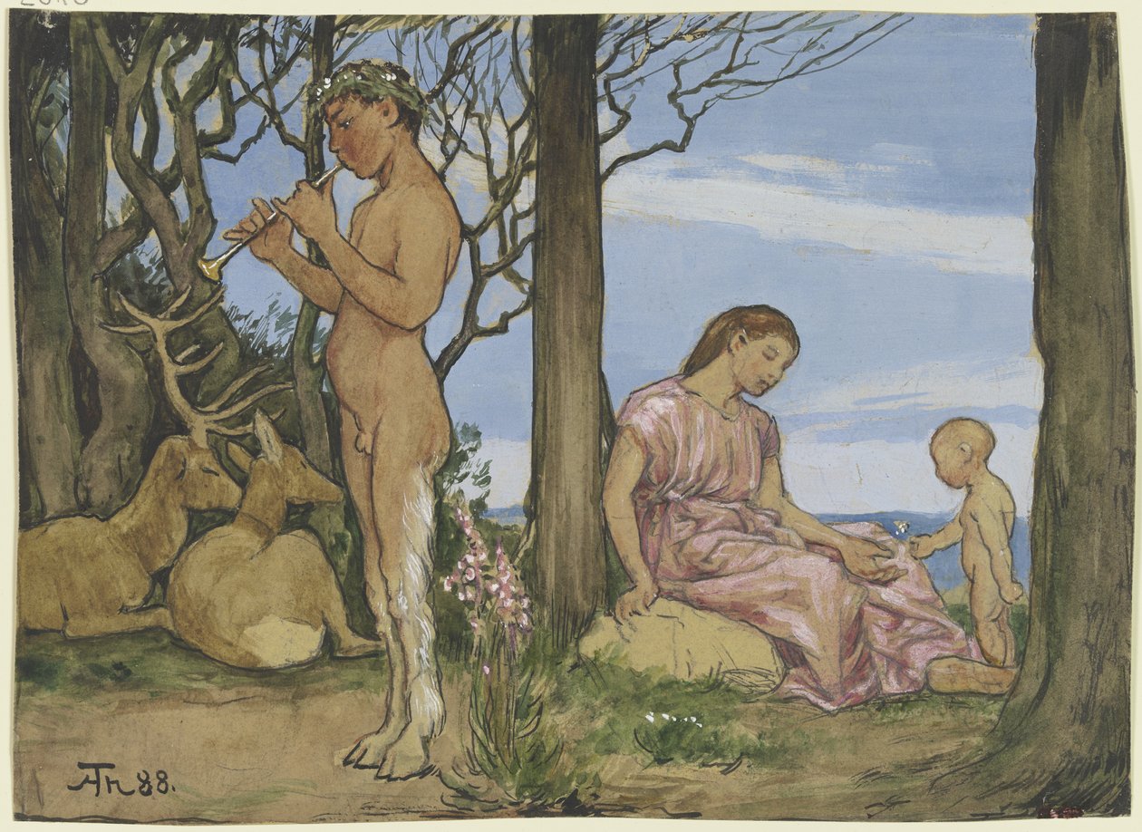 Faun i nimfa autorstwa Hans Thoma