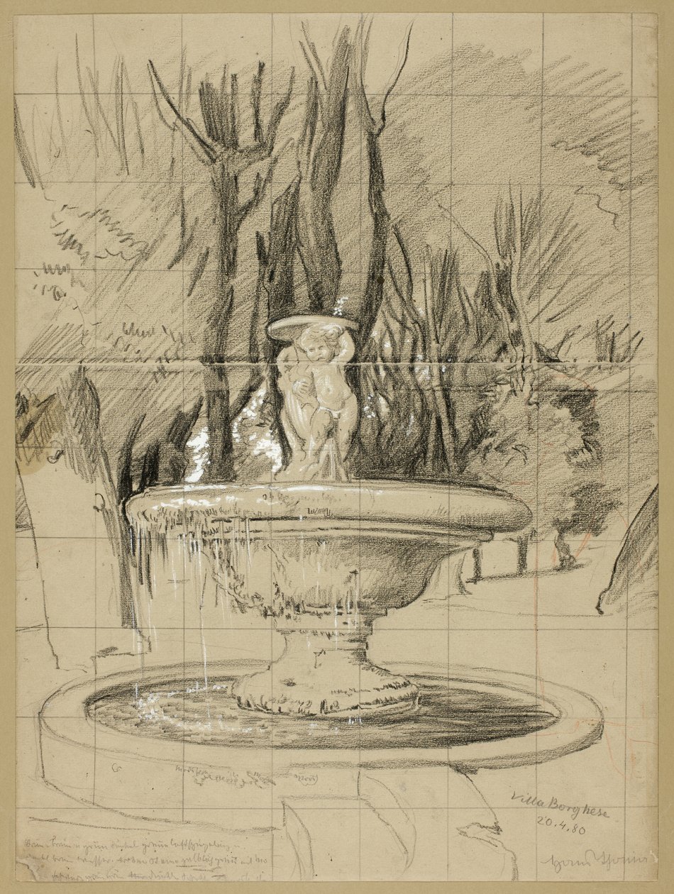 Fontanna z Putti w ogrodzie Villa Borghese autorstwa Hans Thoma