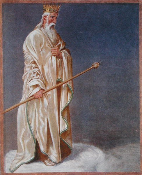 styczeń, ilustracja z „Festkalender” wydana w Lipsku ok. 1910 (kolor lito) autorstwa Hans Thoma