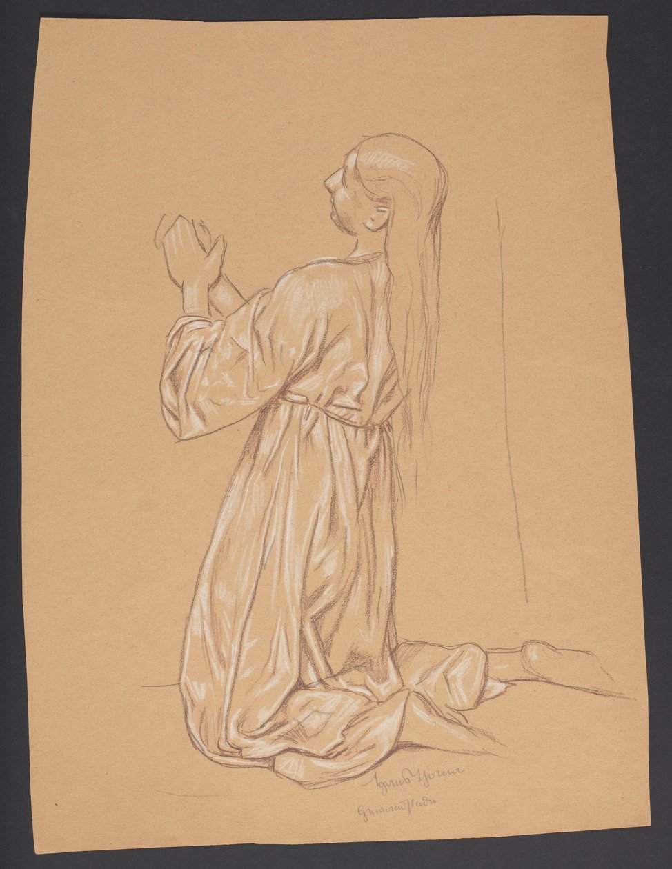 Kniende Maria Magdalena, verso: Konturwiederholung derselben Komposition autorstwa Hans Thoma