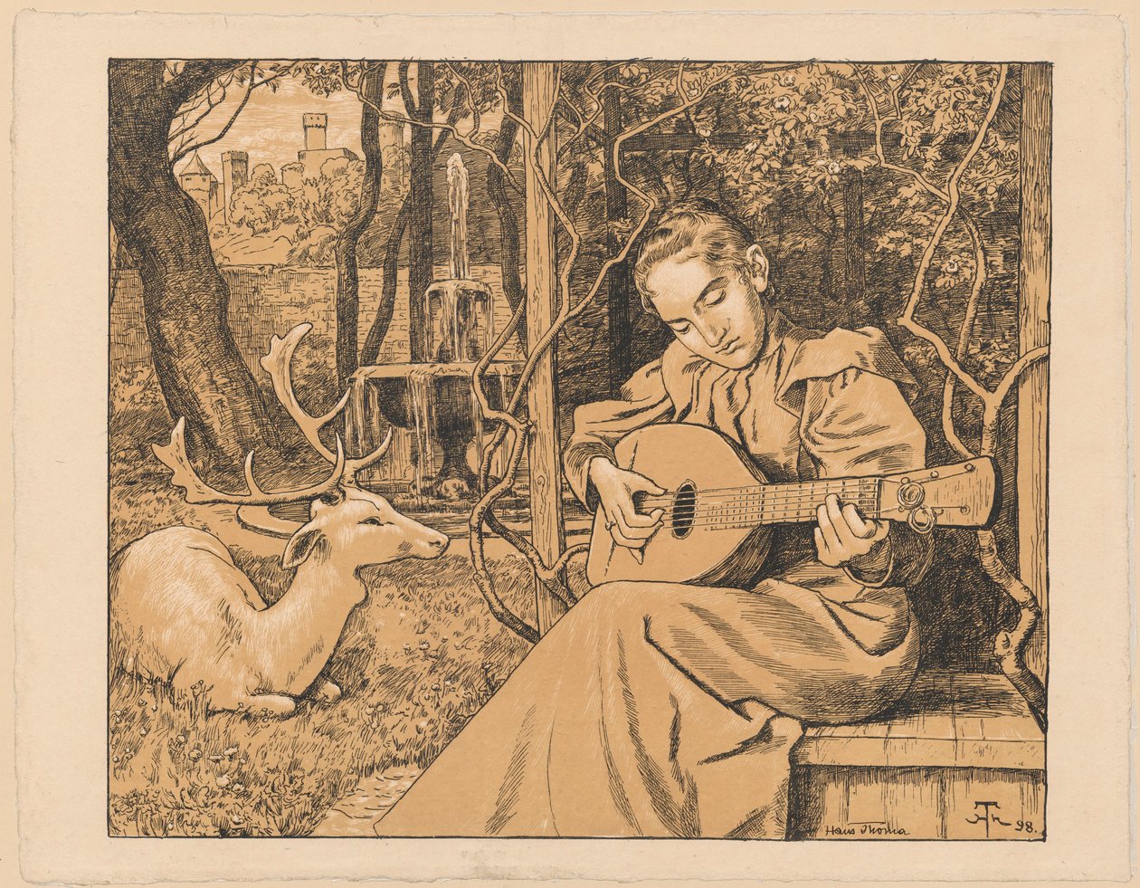 Lutnistka. Alegoria muzyki autorstwa Hans Thoma