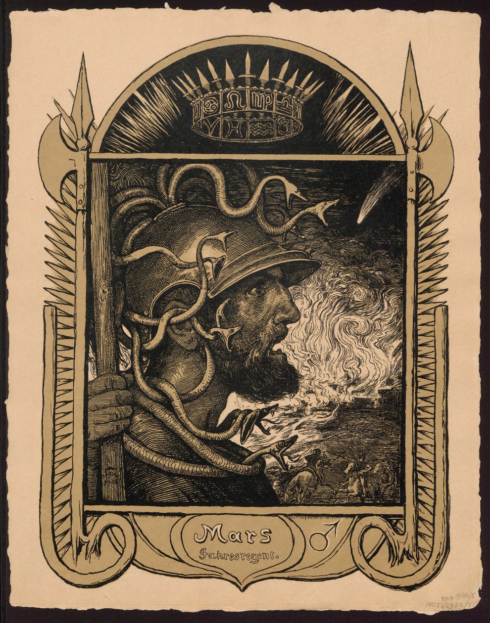 "Mars Jahrersregent". Mars jako władca roku. Projekty do "Wiecznego kalendarza w obrazach", cz. II (Immerwährender Bilderkalender) autorstwa Hans Thoma