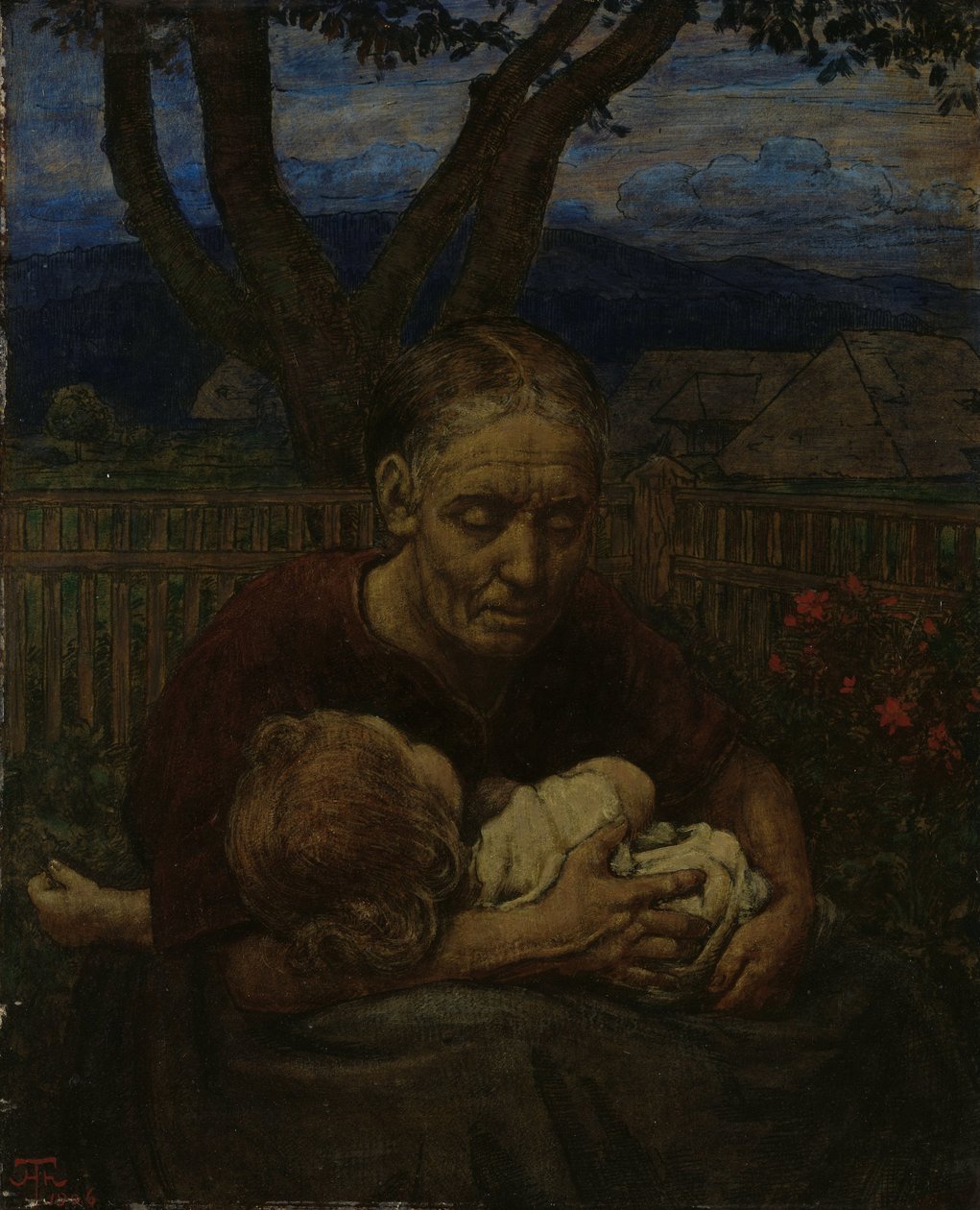 Matka i dziecko w ogrodzie autorstwa Hans Thoma