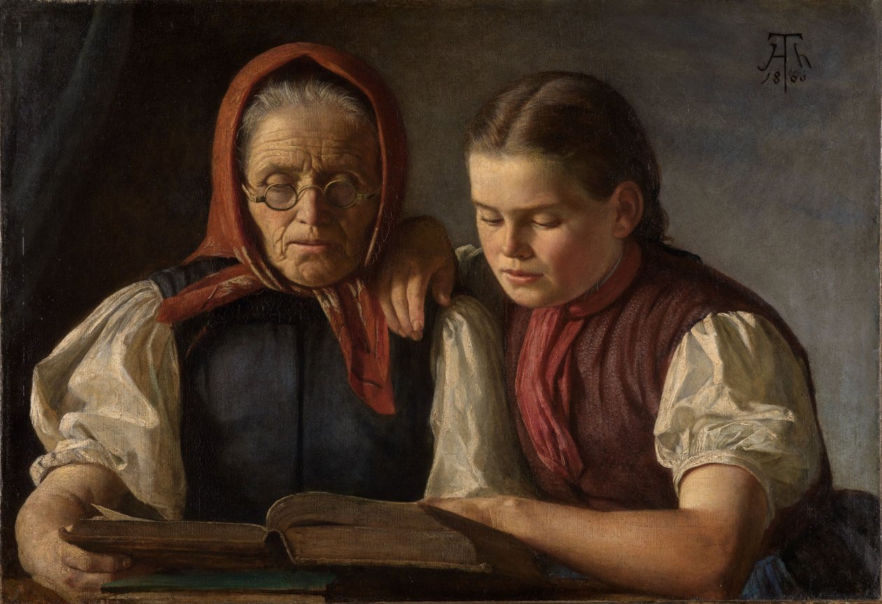 Matka i siostra artysty czytające Biblię autorstwa Hans Thoma