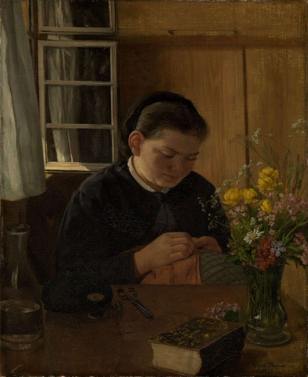 Szyjąca dziewczyna autorstwa Hans Thoma