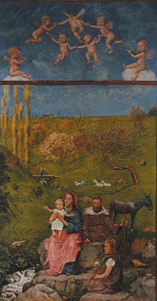 Odpoczynek podczas lotu do Egiptu, ilustracja z „Festkalender” wydanego w Lipsku ok. 1910 (kolor lito) autorstwa Hans Thoma